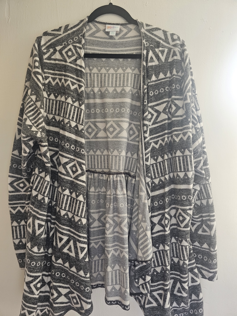 LuLaRoe Gray and White Aztec Knit Cardigan